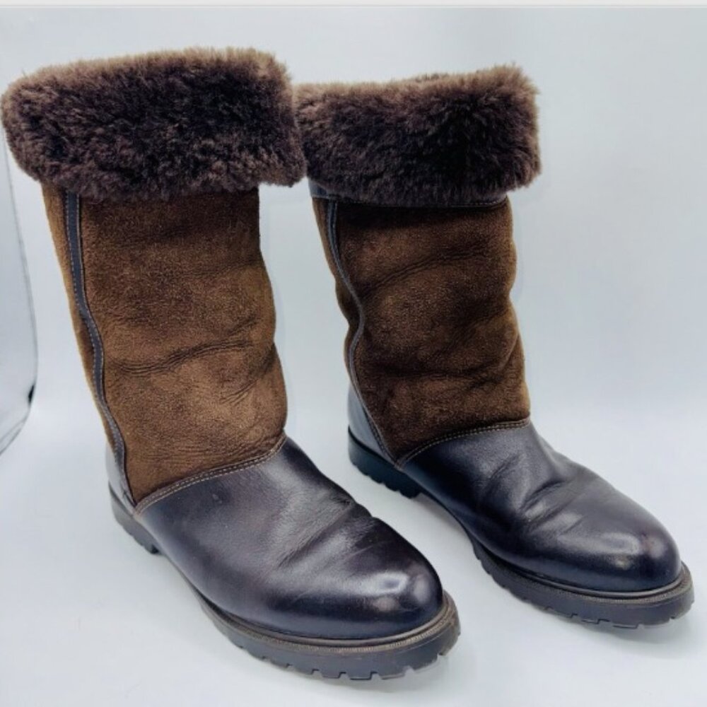 La Canadienne Shearling Lined Brown Leather Suede Winter Boots 7.5 Made n Canada